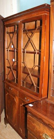 George III style glazed mahogany bookcase cupboard(-)